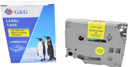 Картридж G&G GG-TZEFX631, 12мм, черный шрифт, желтый фон, 8м, GG-TZEFX631