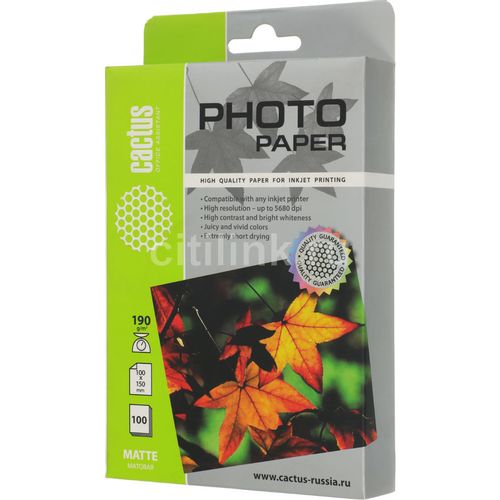Фотобумага Cactus CS-MA6190100, для струйной печати, 100л, 190г/м2, белый, покрытие матовое