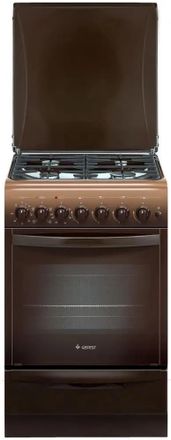 Газовая плита GEFEST ПГЭ 5102-02 0001, электрическая духовка, металлическая крышка, чугун, коричневый