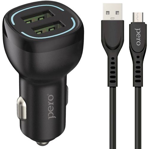 Автомобильное зарядное устройство PERO AC04, 2xUSB-A, microUSB, 12Вт, 2.4A, черный [aс04mcb]