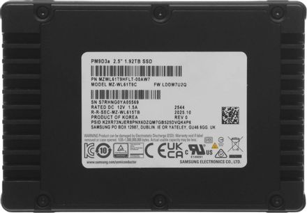 1.9ТБ Серверный SSD накопитель Samsung MZWL61T9HFLT-00AW7 PCIe 5.0 x4, 2.5", TLC, TBW - 3504ТБ, DWPD - 1