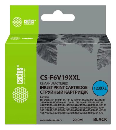 Картридж Cactus CS-F6V19XXL №123XL, 123 XXL, черный / CS-F6V19XXL