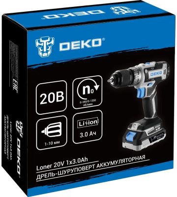 Дрель-шуруповерт DEKO Loner 20V, 3Ач, с одним аккумулятором [085-1006 ...