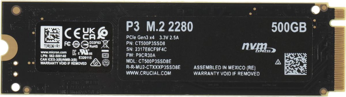Характеристики 500ГБ SSD накопитель Crucial P3 CT500P3SSD8 M.2