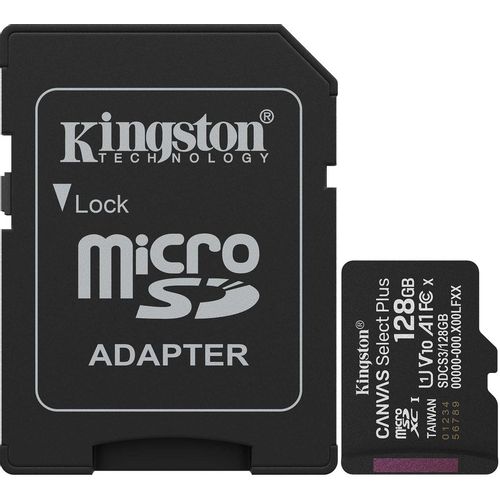 Карта памяти microSDXC UHS-I U1 Kingston Canvas Select Plus 128 ГБ, 100 МБ/с, Class 10, SDCS3/128GB, 1 шт., переходник SD