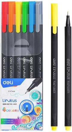 Упаковка наборов капиллярных ручек Deli Linkus d=0.45мм чернила ассорти [eq900-06]