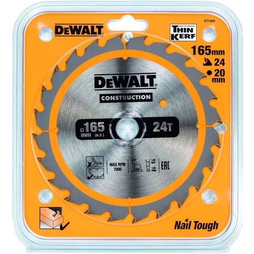 Пильный диск DeWALT DT1949-QZ, по дереву, 165мм, 1мм, 20мм