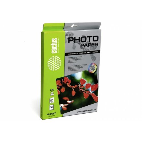 Фотобумага Cactus CS-GA423050, A4, для струйной печати, 50л, 230г/м2, белый, покрытие глянцевое