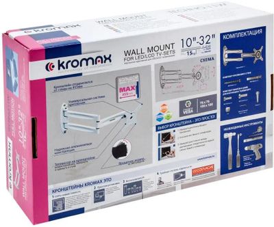 Кронштейн для телевизора Kromax TECHNO-11, 10-32", настенный, поворот и ...