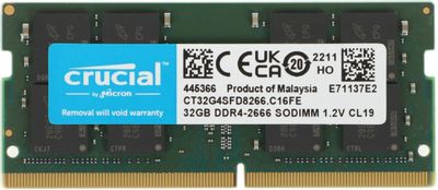Оперативная память Crucial CT32G4SFD8266 DDR4 -  1x 32ГБ 2666МГц, для ноутбуков (SO-DIMM),  Ret