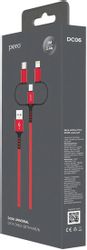 Кабель PERO DC-06, Lightning (m)/USB Type-C (m)/micro USB (m) - USB (m), 2м, красный