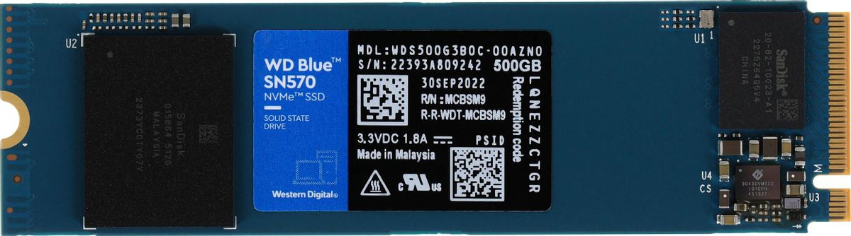 SSD накопитель WD Blue SN570 WDS500G3B0C 500ГБ, M.2 2280, PCIe 3.0