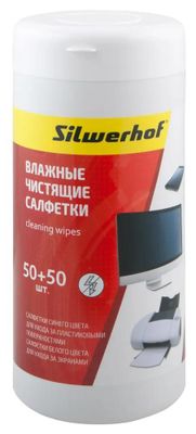Обзор товара влажные салфетки Silwerhof 50+50 шт (туба) для компьютеров ...