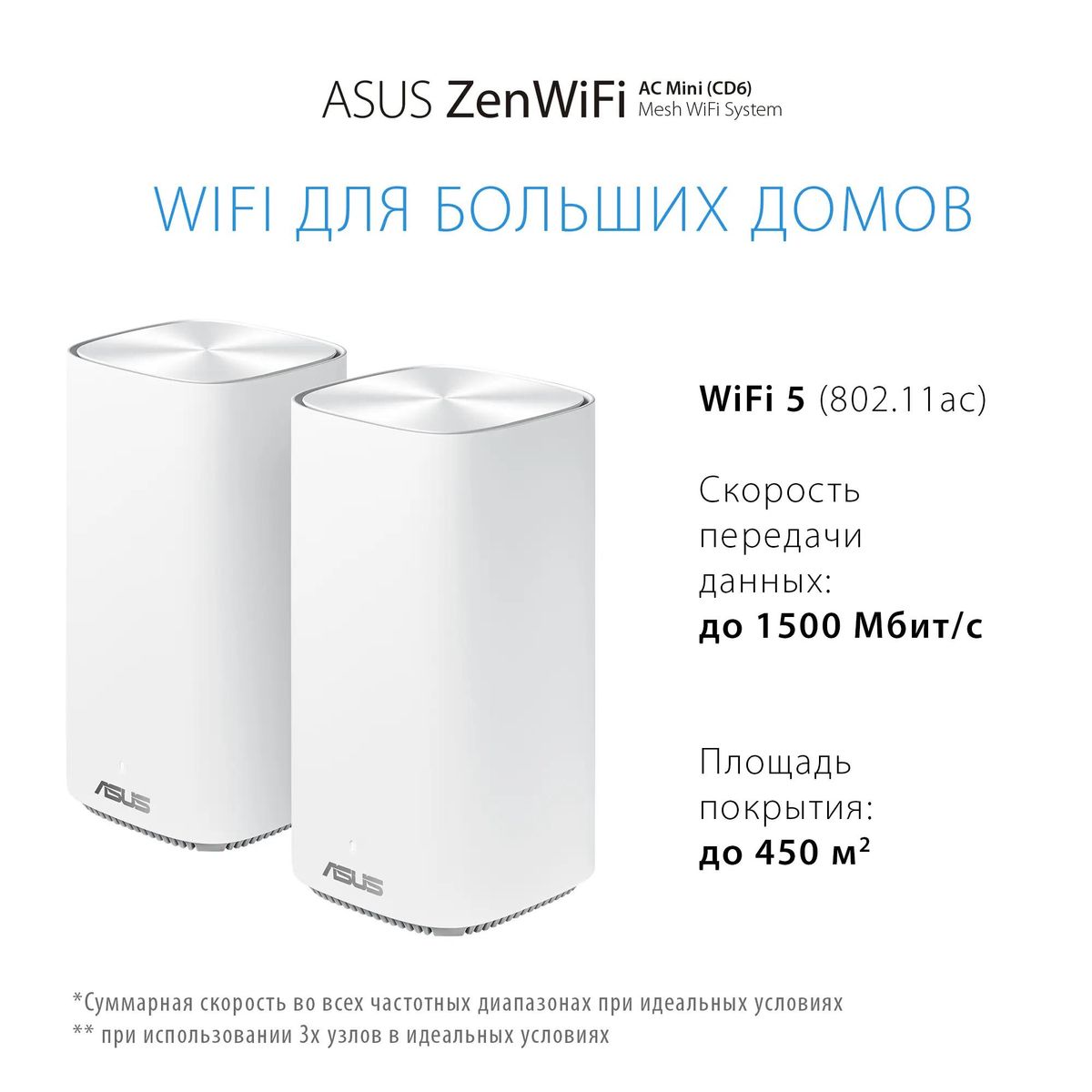 Бесшовный Mesh роутер ASUS ZenWiFi AC CD6 (1-PK), AC1500, белый – купить в  Ситилинк | 1481457