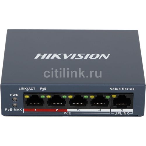 Коммутатор Hikvision DS-3E0105P-E/M(C), неуправляемый, 5 RJ-45, 100 Мбит/с