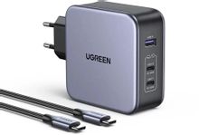 Изображение товара Сетевое зарядное устройство UGREEN 90549,  USB-A,  2xUSB-C, 65Вт, 5A, черный
