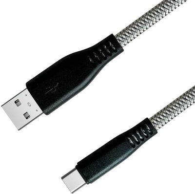Кабель GAL 2638,  USB Type-C (m) -  USB (m),  1м,  плоский,  в оплетке,  2A,  серебристый