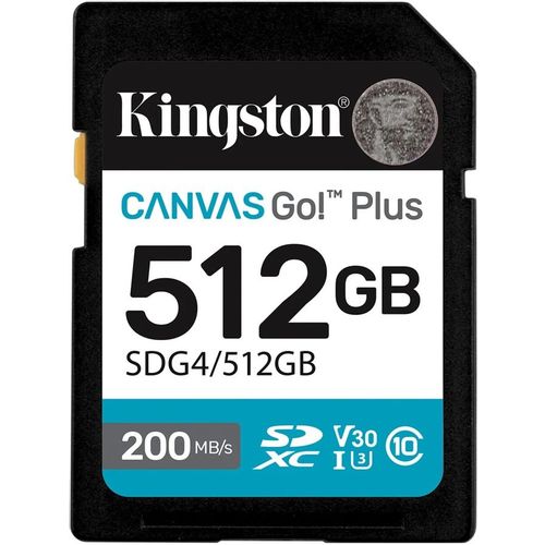 Карта памяти SDXC UHS-I U3 Kingston Canvas Go! Plus 512 ГБ, 200 МБ/с, Class 10, SDG4/512GB, 1 шт., без адаптера