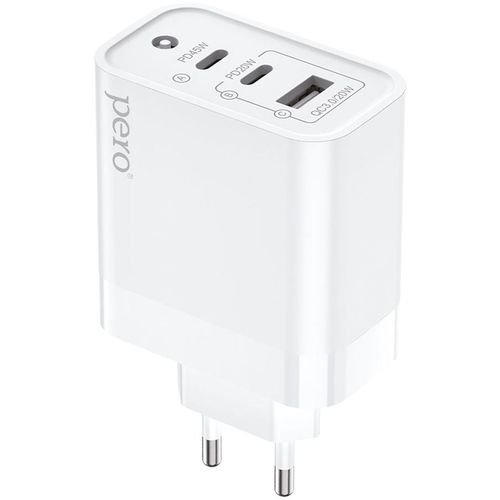 Сетевое зарядное устройство PERO TC17, USB-A, 2xUSB-C, 65Вт, 3A, белый [tc17w]