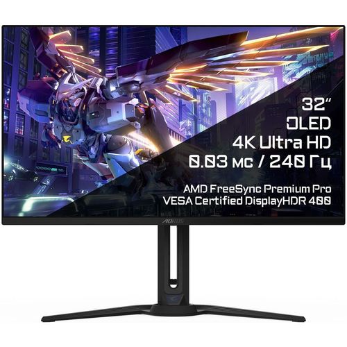 31.5" Монитор Gigabyte Aorus FO32U2P, 3840x2160, QD OLED, 240Гц, 2хHDMI, 2хDP, черный [20vm0-fo32u2pba-1ekr]