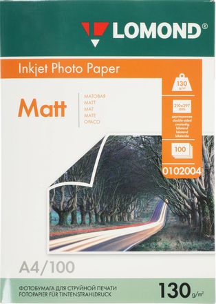 Фотобумага Lomond A4, для струйной печати, 100л, 130г/м2, белый, покрытие матовое /матовое [0102004]
