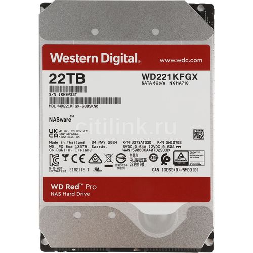 Жесткий диск WD Red Pro WD221KFGX, 22ТБ, HDD, SATA III, 3.5"