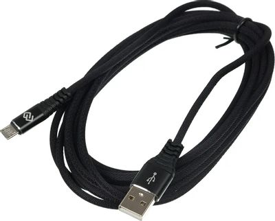 Кабель Digma micro USB (m) -  USB (m),  3м,  в оплетке,  2A,  черный [microusb-3m-braided-blk]