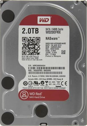 Жесткий диск WD Red WD20EFRX,  2ТБ,  HDD,  SATA III,  3.5"