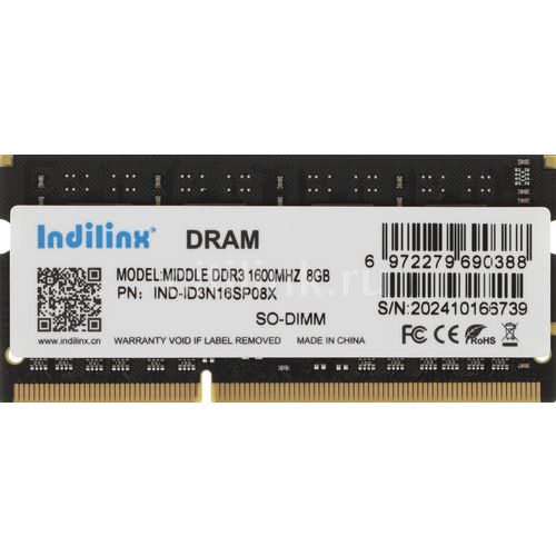 Оперативная память INDILINX IND-ID3N16SP08X DDR3 - 1x 8ГБ 1600МГц, для ноутбуков (SO-DIMM), Ret