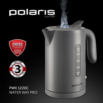 Чайник электрический Polaris PWK 1220C Water Way Pro, 2200Вт, серый ...