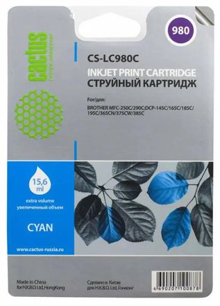 Картридж Cactus CS-LC980C, голубой / CS-LC980C