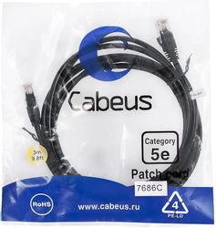 Патч-корд CABEUS вилка RJ-45, вилка RJ-45, кат.5E, LSZH, 3м, черный