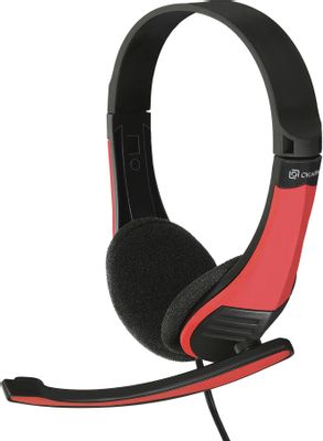 Гарнитура Oklick HS-M150,  для компьютера, накладные,  проводные, черный  / красный [359486]