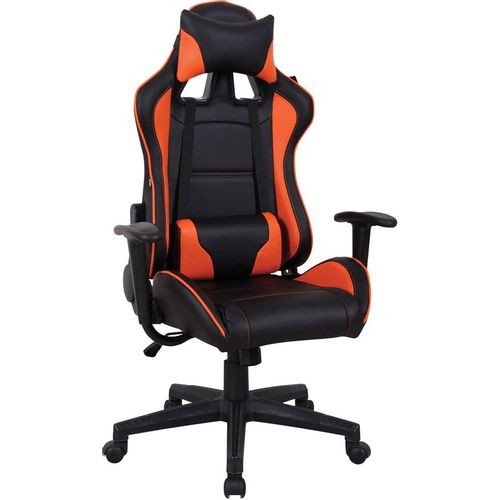 Кресло игровое BRABIX GT Racer GM-100, экокожа, до 120кг, топ-ган, фиксированные подлокотники, черный/оранжевый
