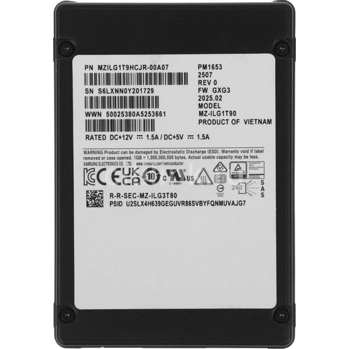 1.9ТБ Серверный SSD накопитель Samsung MZILG1T9HCJR-00A07 SAS 4.0, 2.5", TLC, TBW - 3500ТБ, DWPD - 1