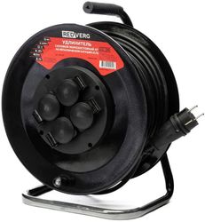 Удлинитель силовой REDVERG MA-291, розеток 4шт, 3x1.0 кв.мм, 16A, 40м, КГ, катушка, черный
