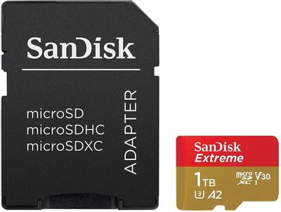 Карта памяти microSD UHS-I U3 Sandisk Extreme 1024 ГБ, 160 МБ/с, Class 10, SDSQXA1-1T00-GN6MA,  1 шт., переходник SD