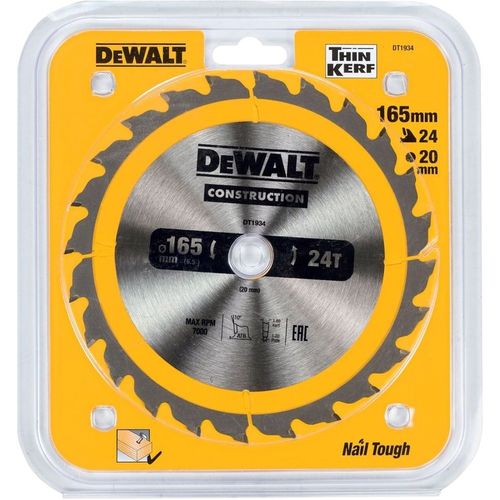 Пильный диск DeWALT DT1934-QZ, 165мм, 1.2мм, 20мм, по дереву