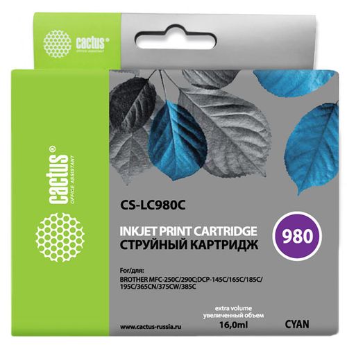Картридж Cactus CS-LC980C, голубой / CS-LC980C