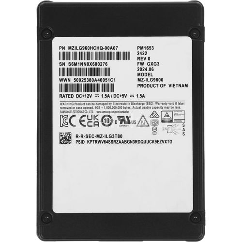 960ГБ Серверный SSD накопитель Samsung PM1653 SAS 4.0, 2.5", TLC, TBW - 1752ТБ, DWPD - 1 [mzilg960hchq-00a07]