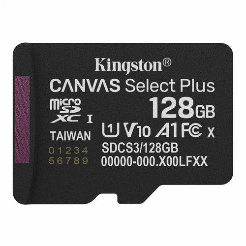 Карта памяти microSDXC UHS-I U1 Kingston Canvas Select Plus 128 ГБ, 100 МБ/с, Class 10, SDCS3/128GBSP, 1 шт., без адаптера
