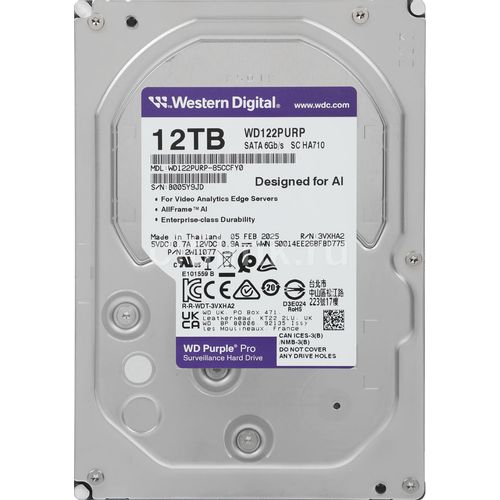 Жесткий диск WD Purple Pro WD122PURP, 12ТБ, HDD, SATA III, 3.5"