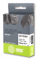 Картридж Cactus CS-TZ641, 18мм,  черный шрифт, желтый фон,  8м