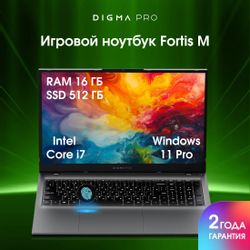 Ноутбук DIGMA PRO Fortis M, 15.6", IPS, Intel Core i7 1355U, 10-ядерный, 16ГБ DDR4, 512ГБ SSD,  Intel Iris Xe graphics,  серый