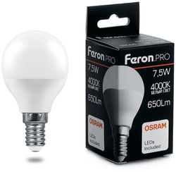 Лампа LED FERON E14, шар, 7.5Вт, одна шт.