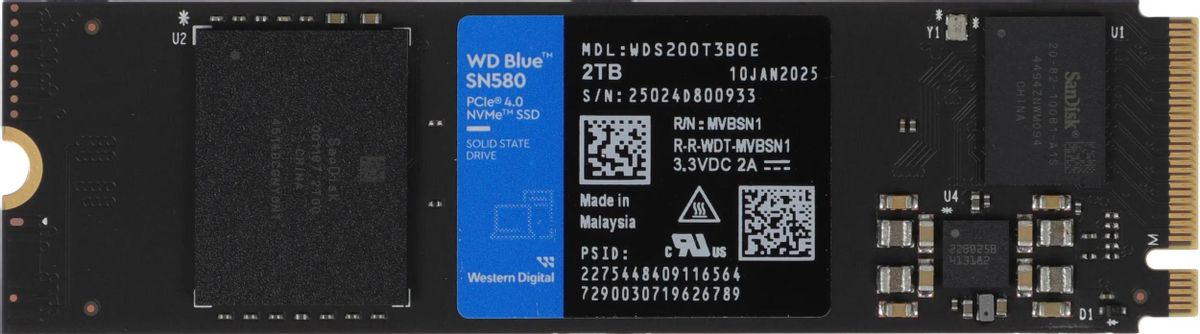SSD накопитель WD Blue SN580 WDS200T3B0E 2ТБ, M.2 2280, PCIe 4.0