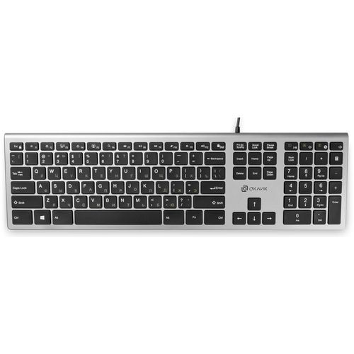 Клавиатура Oklick 890S, проводная, USB, ножничная, серый/черный [1784239]