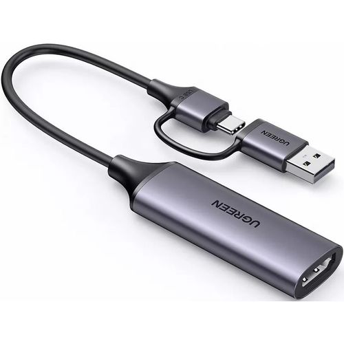 Переходник аудио-видео UGREEN CM716, HDMI (f) - USB Type-A (m), USB Type-C (m), 0.1м, черный [25854]