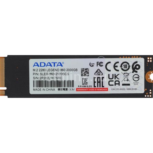 2ТБ SSD накопитель A-Data Legend 860 M.2 2280, PCIe 4.0 x4, NVMe, M.2 [sleg-860-2000gcs]
