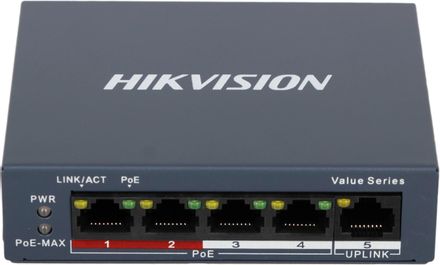 Коммутатор Hikvision DS-3E0105P-E/M(C), неуправляемый, 5 RJ-45, 100 Мбит/с